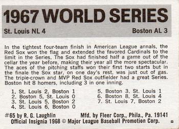 1971 Fleer World Series (Black Backs) #65 1967 - Cardinals vs. Red Sox Back