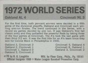 1971 Fleer World Series (Black Backs) #70 1972 - A's vs. Reds Back