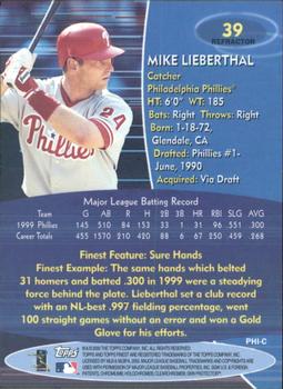 2000 Finest - Refractors #39 Mike Lieberthal Back