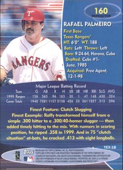 2000 Finest - Refractors #160 Rafael Palmeiro Back