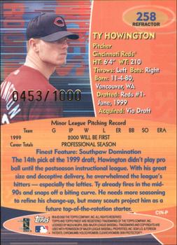 2000 Finest - Refractors #258 Ty Howington Back