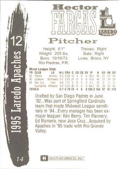 1995 Multi-Ad Laredo Apaches #14 Hector Fargas Back