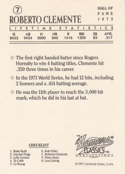 1991 Homers Cookies Classics #7 Roberto Clemente Back