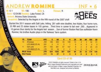 2012 MultiAd Salt Lake Bees #23 Andrew Romine Back