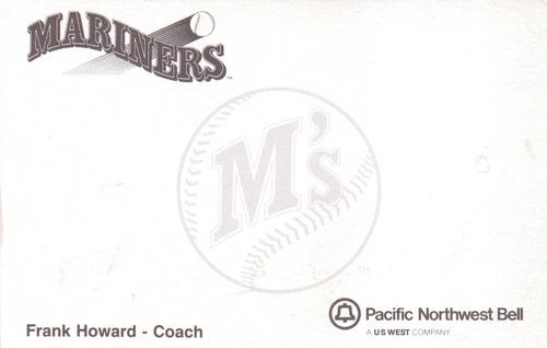 1988 Pacific Northwest Bell Seattle Mariners Postcards #9 Frank Howard Back