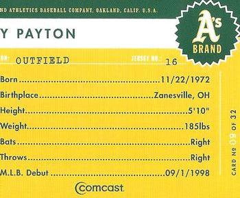 2005 Comcast Oakland Athletics #9 Jay Payton Back