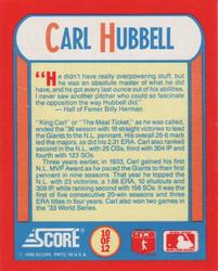 1990 Score Rising Stars - The MVPs #10 Carl Hubbell Back