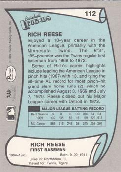 1989 Pacific Legends II #112 Rich Reese Back