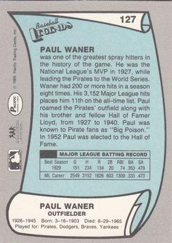 1989 Pacific Legends II #127 Paul Waner Back
