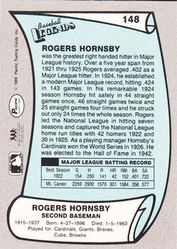 1989 Pacific Legends II #148 Rogers Hornsby Back