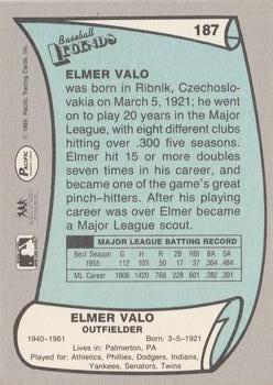 1989 Pacific Legends II #187 Elmer Valo Back