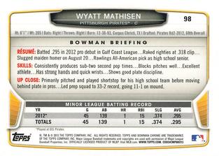 2013 Bowman Chrome Mini #98 Wyatt Mathisen Back
