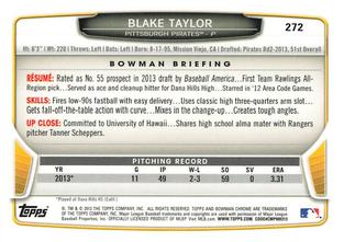 2013 Bowman Chrome Mini #272 Blake Taylor Back