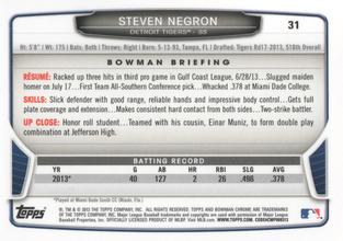 2013 Bowman Chrome Mini #31 Steven Negron Back