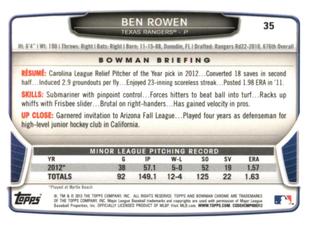 2013 Bowman Chrome Mini #35 Ben Rowen Back