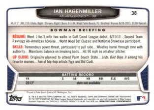 2013 Bowman Chrome Mini #38 Ian Hagenmiller Back