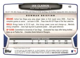 2013 Bowman Chrome Mini #43 Ian Clarkin Back