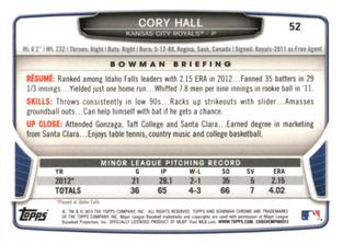 2013 Bowman Chrome Mini #52 Cory Hall Back