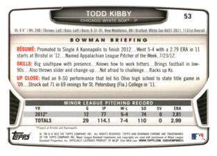 2013 Bowman Chrome Mini #53 Todd Kibby Back