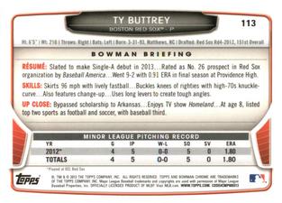 2013 Bowman Chrome Mini #113 Ty Buttrey Back