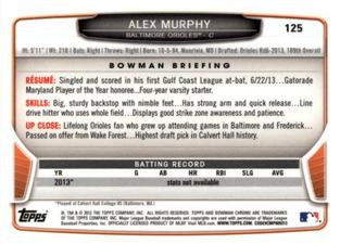 2013 Bowman Chrome Mini #125 Alex Murphy Back
