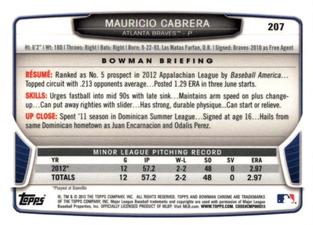 2013 Bowman Chrome Mini #207 Mauricio Cabrera Back