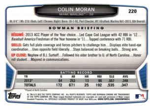 2013 Bowman Chrome Mini #220 Colin Moran Back