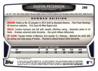 2013 Bowman Chrome Mini #286 Dustin Peterson Back