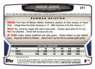 2013 Bowman Chrome Mini #311 Aaron Judge Back