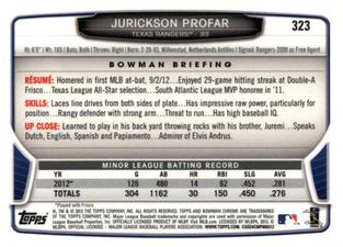 2013 Bowman Chrome Mini #323 Jurickson Profar Back