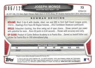 2013 Bowman Chrome Mini - Refractors #73 Joseph Monge Back