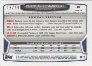 2013 Bowman Chrome Mini - Blue Refractors #48 Christian Bethancourt Back