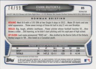 2013 Bowman Chrome Mini - Blue Refractors #85 Evan Rutckyj Back