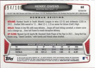 2013 Bowman Chrome Mini - X-fractors #60 Henry Owens Back
