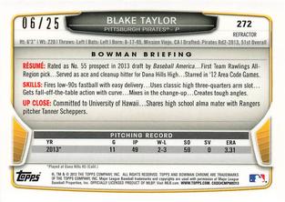 2013 Bowman Chrome Mini - Black Refractors #272 Blake Taylor Back