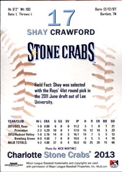 2013 Grandstand Charlotte Stone Crabs #8 Shay Crawford Back