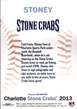 2013 Grandstand Charlotte Stone Crabs #33 Stoney Back