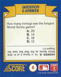 1991 Score Rookie & Traded - Magic Motion: World Series Trivia II #6 Q & A Card 6 Back