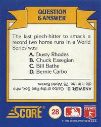 1991 Score Rookie & Traded - Magic Motion: World Series Trivia II #28 Q & A Card 28 Back