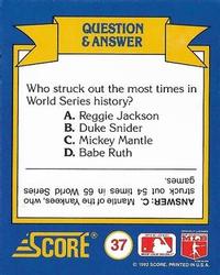 1991 Score Rookie & Traded - Magic Motion: World Series Trivia II #37 Q & A Card 37 Back