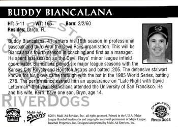2001 Multi-Ad Charleston RiverDogs #1 Buddy Biancalana Back