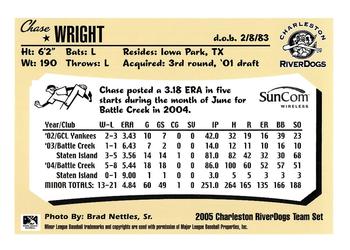 2005 Charleston RiverDogs #NNO Chase Wright Back