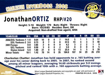 2008 Grandstand Charleston RiverDogs #NNO Jonathan Ortiz Back