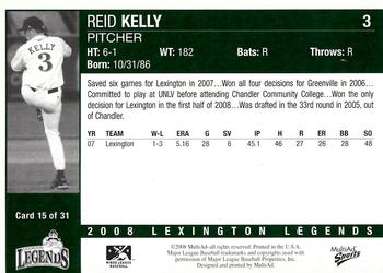 2008 MultiAd Lexington Legends #15 Reid Kelly Back