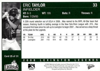 2008 MultiAd Lexington Legends #25 Eric Taylor Back