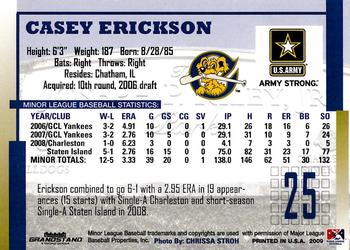 2009 Grandstand Charleston RiverDogs #NNO Casey Erickson Back