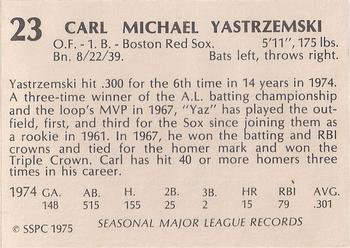 1975 SSPC 42 #23 Carl Yastrzemski Back