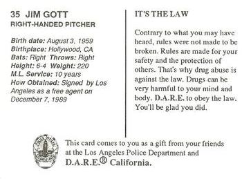 1992 Los Angeles Dodgers Police #NNO Jim Gott Back