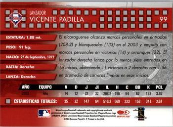 2004 Donruss Estrellas #99 Vicente Padilla Back