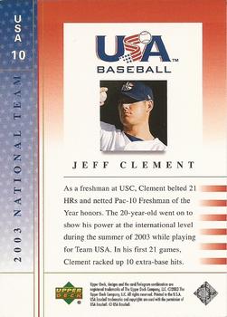 2003 Upper Deck USA Baseball National Team #USA 10 Jeff Clement Back